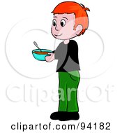Poster, Art Print Of Little Red Haired Boy Standing And Holding A Bowl