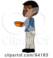 Poster, Art Print Of Little Indian Boy Standing And Holding A Bowl