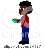 Poster, Art Print Of Little African American Boy Standing And Holding A Bowl