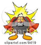 Hockey Puck Mascot Cartoon Character Dressed As A Super Hero
