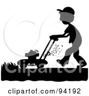 Poster, Art Print Of Silhouetted Boy Mowing A Lawn With A Mower