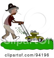 Hispanic Girl Mowing A Lawn With A Mower