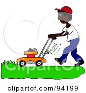 Poster, Art Print Of African American Boy Mowing A Lawn With A Mower