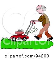 Senior Caucasian Man Mowing A Lawn With A Mower
