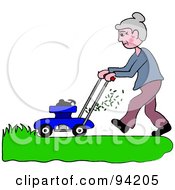 Poster, Art Print Of Senior Woman Mowing A Lawn With A Mower