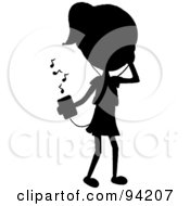 Royalty Free RF Clipart Illustration Of A Silhouetted Stick Girl Listening To Tunes With A Music Player by Pams Clipart