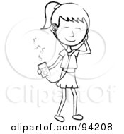 Happy Outlined Stick Girl Listening To Tunes With A Music Player