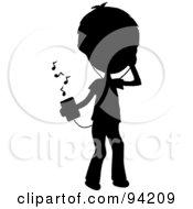 Royalty Free RF Clipart Illustration Of A Silhouetted Stick Boy Listening To Tunes With A Music Player by Pams Clipart