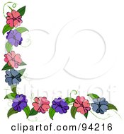 Poster, Art Print Of Corner Border Of Purple Blue And Pink Flowers On A Vine