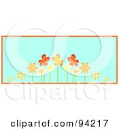 Poster, Art Print Of Row Of Orange Spring Flowers Over Blue With Orange Trim