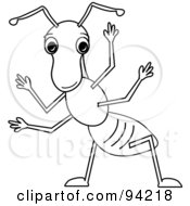 Poster, Art Print Of Friendly Outlined Waving Cartoon Ant
