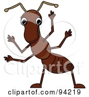Poster, Art Print Of Friendly Brown Waving Cartoon Ant