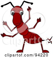 Friendly Red Waving Cartoon Fire Ant