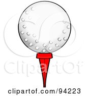 Royalty Free RF Clipart Illustration Of A White Golf Ball Resting On A Red Tee