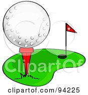 Royalty Free RF Clipart Illustration Of A Golf Ball Resting On A Tee On The Putting Green