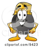 Hockey Puck Mascot Cartoon Character Wearing A Helmet