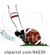 Royalty Free RF Clipart Illustration Of An Athletes Foot Kicking An American Football