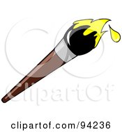 Royalty Free RF Clipart Illustration Of A Wooden Artists Paintbrush With Yellow Dripping Paint On The Tip