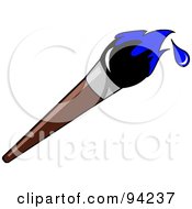 Royalty Free RF Clipart Illustration Of A Wooden Artists Paintbrush With Blue Dripping Paint On The Tip by Pams Clipart