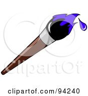 Royalty Free RF Clipart Illustration Of A Wooden Artists Paintbrush With Purple Dripping Paint On The Tip by Pams Clipart