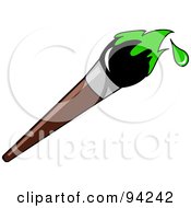Royalty Free RF Clipart Illustration Of A Wooden Artists Paintbrush With Green Dripping Paint On The Tip by Pams Clipart