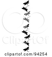 Royalty Free RF Clipart Illustration Of A Vertical Border Of Black Silhouetted Dragonflies