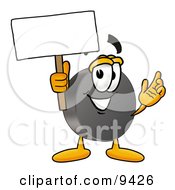 Hockey Puck Mascot Cartoon Character Holding A Blank Sign