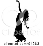 Royalty Free RF Clipart Illustration Of A Graceful Black Silhouetted Woman Dancing In A Dress by Pams Clipart