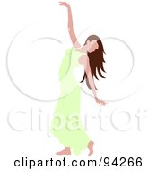 Poster, Art Print Of Graceful Brunette Caucasian Woman Dancing In A Green Dress