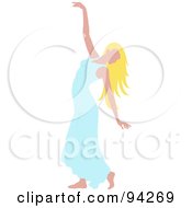 Poster, Art Print Of Graceful Blond Caucasian Woman Dancing In A Blue Dress