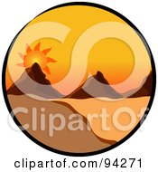 Circle Scene Of A Sun Setting Over Mountains In A Desert Landscape