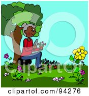 Royalty Free RF Clipart Illustration Of A Senior African American Woman Planting Flowers In Her Yard