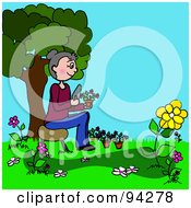 Royalty Free RF Clipart Illustration Of A Senior Caucasian Woman Planting Flowers In Her Yard