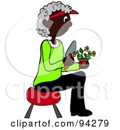 Poster, Art Print Of Senior African American Woman Sitting On A Stool And Gardening