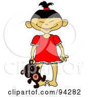 Little Asian Girl In Her Pjs Holding Her Teddy Bear At Her Side by Pams Clipart