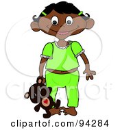 Royalty Free RF Clipart Illustration Of A Little Indian Girl In Her Pjs Holding Her Teddy Bear At Her Side