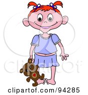Royalty Free RF Clipart Illustration Of A Little Irish Girl In Her Pjs Holding Her Teddy Bear At Her Side