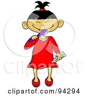 Royalty Free RF Clipart Illustration Of A Little Asian Girl Brushing Her Teeth Before Bed Time