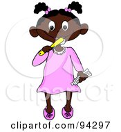Poster, Art Print Of Little African American Girl Brushing Her Teeth Before Bed Time