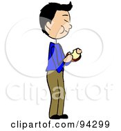 Poster, Art Print Of Asian Boy Standing And Eating A Sandwich