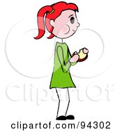 Poster, Art Print Of Red Haired Caucasian Girl Standing And Eating A Sandwich