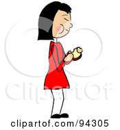 Poster, Art Print Of Asian Girl Standing And Eating A Sandwich