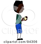 Poster, Art Print Of African American Boy Standing And Eating A Sandwich