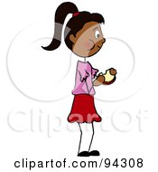 Poster, Art Print Of Hispanic Girl Standing And Eating A Sandwich