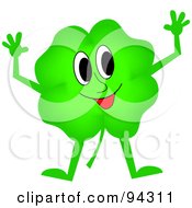 Poster, Art Print Of Happy Green Clover Guy Holding Up His Arms