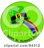 Poster, Art Print Of Happy St Patricks Day Greeting Of Clovers Gold Rainbow And Hat In A Circle