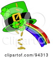 Poster, Art Print Of Green St Patricks Day Hat With A Rainbow Shamrocks And Gold Coins