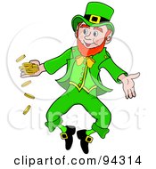 Poster, Art Print Of Happy Leprechaun Man Jumping And Tossing Gold Coins