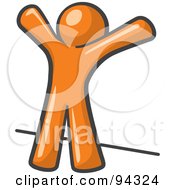 Royalty Free RF Clipart Illustration Of An Orange Man Up Against A Wall His Arms Up Prepared To Be Searched