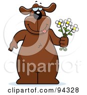 Royalty Free RF Clipart Illustration Of A Romantic Dog Standing With Flowers